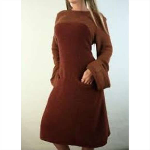 Free People Brown rabbit sweaterdress brown rust colorblock knit a-line Medium - Picture 1 of 5